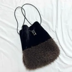 ムーンバッド　MOONBAT　フォックスファー　巾着バッグ　ブラック×ブラウン　美品　送料無料✨