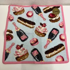 7782　美品　FEILER　フェイラー　ハンカチ　 ハンドタオル　ロゼパルフェット　 スイーツ柄　ピンク系　シュニール織り　 シール付き　レディース