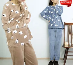 もこもこ ルームウェア レディース 冬用 パジャマ ヒツジ柄 ふわふわ 暖かい 上下セット 部屋着 寝巻 長袖 ウエストゴム かわいい パジャマ ふわふわ