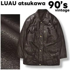 【本革】 90s ヴィンテージ LUAU atsukawa 牛革 カウハイド レザー カーコート 革ジャン 裏地 中綿 キルティング ジップアップ ジャンパー M ブラウン アメリカン カジュアル ストリート メンズ