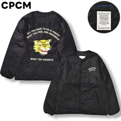 シーピーシーエム CPCM スーベニア風 刺繍 ロゴ 虎 デザイン 中綿 キルティング ライナー ジャケット ジャンパー ブルゾン ノーカラー M ブラック アメリカン カジュアル ストリート ウェア メンズ