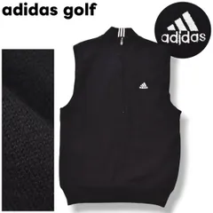 【美品】 アディダス ゴルフ adidas golf ハーフジップ ウール ニット ベスト モックネック 裏地 メッシュ スリーストライプス パフォーマンス ロゴ 刺繍 M ブラック スポーツ カジュアル ウェア メンズ