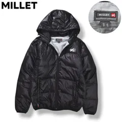 【極暖】 ミレー MILLET フーデット キルティング ダウン ジャケット ジップアップ ジャンパー パーカー ウィンドブレーカー ロゴ プリント M ブラック アウトドア カジュアル タウンユース レジャー メンズ