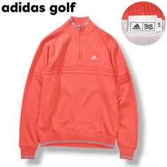 アディダス ゴルフ adidas golf ウール x アクリル 混紡 ハーフジップ プルオーバー ニット セーター 裏地 メッシュ モックネック パフォーマンス ロゴ 刺繍 3D 立体編み スリーストライプス S サーモンピンク メンズ