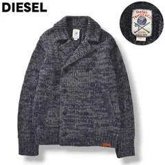 【上品】 ディーゼル DIESEL TRICOT＆CO． ウール x アクリル ローゲージ リブ編み ニット セーター ピーコート Pコート ダブルブレスト L ネイビー x グレー カジュアル ウェア メンズ