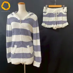 #anc ジェラートピケ gelatopique セットアップ ネイビー ルームウェア パーカー ボーダー 刺繍 ショートパンツ 美品 レディース [978048]