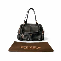TOD'S トッズ マルチポケット レザー ショルダー ハンドバッグ ダークブラウン ウィメンズ