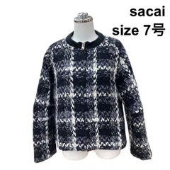 ■ サカイ sacai ブルゾン 長袖 ノーカラージャケット ジップアップ 黒 グレー 白 ウール コットン 1 S 7号 レディース T5Y035