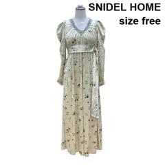 ◇ スナイデルホーム SNIDEL ルームウェア ワンピース 長袖 ロング丈 花柄 リボンベルト ミント系 フリーサイズ FREE レディース T5Y036