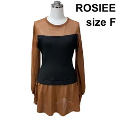 ◆ ロージー ROSIEE ニット チュニック 長袖 ラウンドネック レイヤード風 シアーフリル トップス ブラウン 黒 F M～L レディース H5Z097