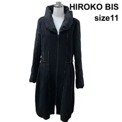 ■ ヒロコビス HIROKO BIS パデットコート 長袖 ロング丈 ダブルジップ 中綿 アウター 黒 毛 綿 11 L レディース H5Z104のサムネイル