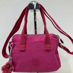 7756　Kipling　キプリング　ハンドバッグ　 2way　ショルダーバッグ　ミニバッグ　 ピンク系　無地　ロゴ　ナイロン　軽量　 モンキーチャーム　レディース