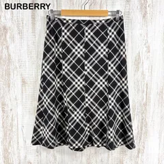 BURBERRY LONDON バーバリーロンドン チェック 総柄 ウール ひざ丈 フレアスカート XL 大きいサイズ ブラック