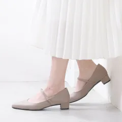 [スムースグレージュ]パンプス 幅広 4E ストラップ ポインテッドトゥ ローヒール 太ヒール チャンキーヒール 痛くない 柔らかい 疲れない 歩きやすい 軽量 フォーマル 仕事用 立ち仕事 冠婚葬祭 結婚式 日本製 k45-354120