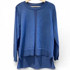 美品 Leilian レリアン バック編みクルーネックニット プルオーバー ブルー 青 17サイズ 日本製 ゆったりサイズ  デザインニット 長袖 レディース 春 ゴーゴー古着マルイファミリー溝口店 No.久草2823