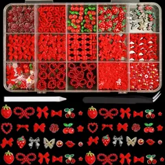 可愛いイチゴと蝶のモチーフ 金チェリー入りミックスパーツ DIYネイルデコレーション材料キット