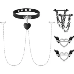 282：ハートチョーカー ニップルチェーンセット ボディチェーン （チョーカー/ニップルピアス/チェーン） セクシー×パンク ハートモチーフ エッジの効いたハートチョーカー ニップルチェーンセット パンクファッション