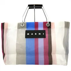 マルニ MARNI フラワーカフェ ストライプバッグミニ トートバッグ ナイロン 牛革 マルチカラー シルバー金具 ユニセックス【中古】