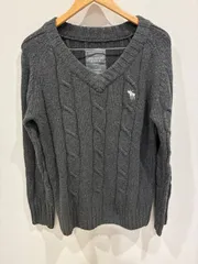 R00801｜ABERCROMBIE&FITCH　アバクロ｜ダークグレー｜ニット セーター｜L｜LAMA'S WOOL カシミヤ｜Y2K｜90S｜古着｜ヴィンテージ｜大人気｜一点物｜フォロー割あり