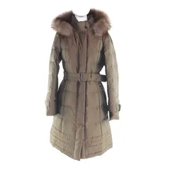 美品★BURBERRY バーバリー FS035-931-55 フォックスファー・フード・ベルト付 裏地ノバチェック柄 ダウンコート ブラウン 38 正規品 レディース