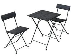 ガーデンマスター(Gardenmaster) 折りたたみラタン調ガーデンテーブル&チェア3点セット テーブル×1 チェア×2 お庭 ベランダ テラス バルコニー ダークブラウン NWF-3