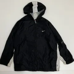 ◆ NIKE ナイキ ナイロンジャケット 白タグ 90s ジップアップ 裏地メッシュ ブラック XLサイズ メンズ 古着 0.45kg