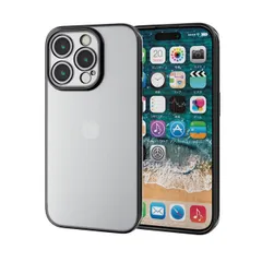 iPhone 15 Pro 用 ケース ソフト カバー カメラレンズ保護設計 ストラップホール付 メタリック加工 背面クリア 極限設計 メタリックブラック エレコム ELECOM