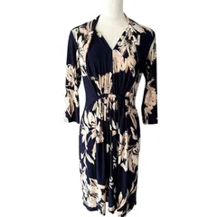 アーモワールカプリス EGERIE エジェリ 花柄 ストレッチ ワンピース ダークネイビー×ピンクベージュ