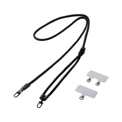 スマホ ショルダー ストラップ 42〜78cm 長さ調整可 ストラップシート付 丸ひもタイプ 丸紐直径6mm 首掛け 肩掛け 斜め掛け 落下 盗難 紛失防止 ブラック ELECOM