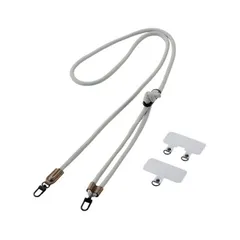 スマホ ショルダー ストラップ 42〜78cm 長さ調整可 ストラップシート付 丸ひもタイプ 丸紐直径6mm 首掛け 肩掛け 斜め掛け 落下 盗難 紛失防止 ライトグレー ELECOM