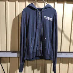 1244 POLO JEANS CO. RALPH LAUREN ジップアップパーカー ネイビー L ポロジーンズカンパニーラルフローレン スウェット ワンポイント プリントロゴ 古着卸 アメリカ仕入