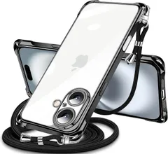 iPhone 16 用 ケース クリア ショルダー iPhone16 スマホケース アイフォン16 カバー 肩掛け 斜めかけ 縄掛けケース 透明 薄型 軽量 耐衝撃 TPU ストラップ付き 紐付き 斜めがけ 織りストラップ付き ネックストラップ ショルダー 縦