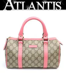 【広尾店】 グッチ GUCCI ミニボストン ハンドバッグ GGスプリーム PVC×レザー ピンク×ベージュ G金具 【17973】