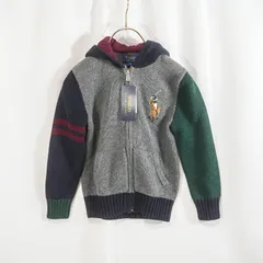 ☆新品タグ付き☆ Ralph Lauren ラルフローレン ニットジャケット ビッグポニー刺繍 フード付き 新品タグ付き キッズ 120cm 配色デザイン 正規品