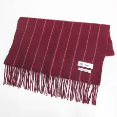 フェアファックス FAIRFAX カシミヤ マフラー ストール ボルドー系 バイカラー ストライプ柄 フリンジ