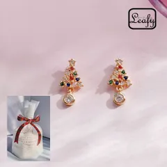Leafyクリスマスの輝きを耳元に揺らせ CZダイヤモンドとカラーストーンが紡ぐツリーモチーフピアス｜冬の装いに彩りを添える上品な輝き、贈り物にも喜ばれる特別な1枚  贈る人も、贈られる人も笑顔に CZとカラーストーンのクリスマスツリーピアス  ラッピング付き