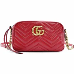 グッチ GUCCI GGマーモント チェーン ショルダーバッグ レザー レッド クロスボディ 赤 ゴールド金具 7-12-461