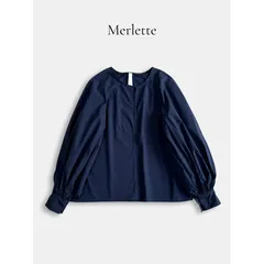 Merlette マーレット ボリュームスリーブ ブラウス ネイビー コットン100％ 長袖 ギャザー シンプル きれいめ 大人カジュアル