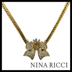 U【NINA RICCI】リボン ハート ラインストーン ネックレス ゴールド/金カラー パヴェ ペンダント ニナリッチ (55577N5a①)