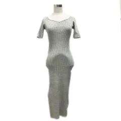 ロイヤルパーティー ROYAL PARTY ニットワンピース Vネック リブ タイト サイドスリット 半袖 ロング丈 F グレー