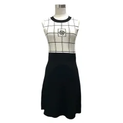 ロイヤルパーティー ROYAL PARTY ニットワンピース クルーネック バイカラー ノースリーブ ひざ丈 F 黒 ブラック 白 ホワイト