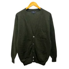 ラルフローレン RALPH LAUREN ニットカーディガン Vネック ウール 無地 長袖 L 深緑 ダークグリーン