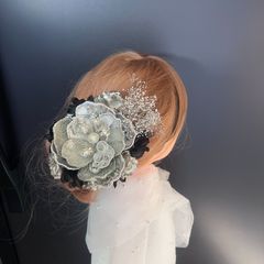 ha228 髪飾り 結婚式　卒業式　成人式 着物　振袖　キラキラバラ　シルバー