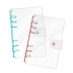 YESprime システム手帳 シール帳 カバー A6 バインダー 6穴 クリア ボタン付き 透明 詰め替え 女の子 ノート 日記帳 【ピンク&ブルー】 [【ピンク&ブルー】] [A6]