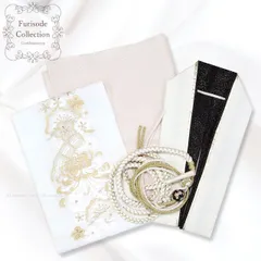 振袖 正絹 白×白黒金コーディネート 4点セット 帯揚/帯締/重ね衿/刺繍半衿 成人式 結婚式 前撮り コーディネートセット 小物