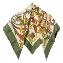 HERMES(エルメス) スカーフ新品同様  カレ90 グリーン×白×マルチ LE MORS A LA CONETABLE