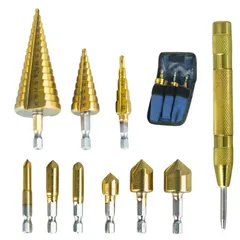 ステップドリル 段付きドリル タケノコドリル 面取り 皿取り バリ取り センターポンチ 自動ポンチ 穴あけ 拡孔 6.35mm 六角軸 インパクト HSS チタン 鉄 アルミ 木材 プラスチック DIY 工具 