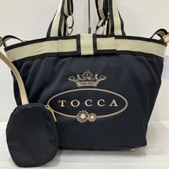 7751　TOCCA　トッカ　トートバッグ　 2way　ショルダーバッグ　ロゴ　 リボン　ブラック✕ゴールド系　 ナイロン　 レディース