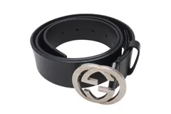 GUCCI グッチ インターロッキングG ベルト GGロゴ 368186 レザー ブラック サイズ34 シルバー金具 美品 中古 4b004078