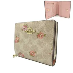 【新品】コーチ CAR14 IMSAS (サンドマルチ) 財布 二つ折り財布 COACH SNAP WALLET シグネチャー フローラル プリント パスケース付き アウトレット レディース